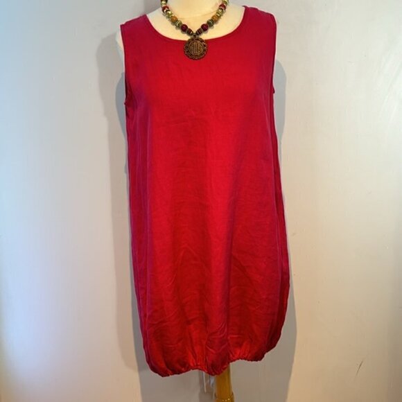 Bryn Walker 100% linen oversized sleeveless dress elasticized hem hot pink XS - Picture 8 of 11